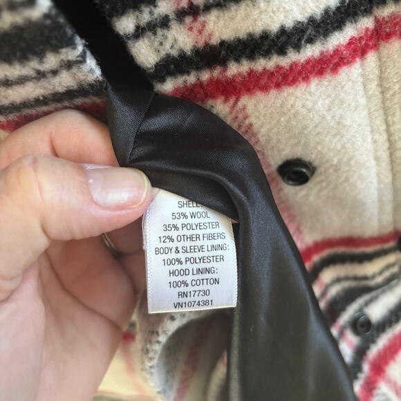 Merona Women's Medium Toggle Duffle Coat Wool Blend Plaid Preppy - Picture 8 of 9